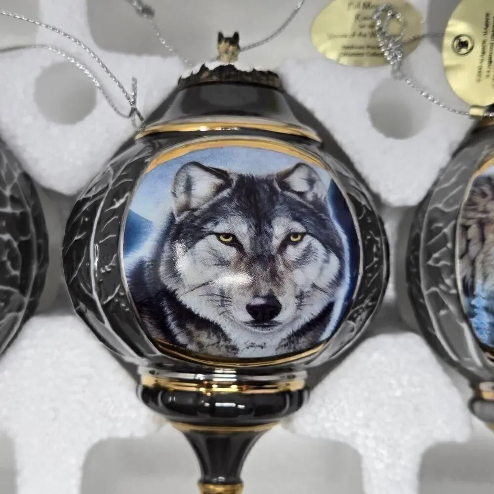 BRADFORD EDITIONS VOICES OF THE WILDERNESS SET 6 3 X WOLF 3D CHRISTMAS ORNAMENT
